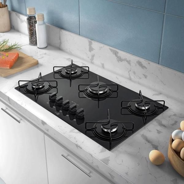 Fogão Cooktop 5 Bocas Mesa Vidro Atlas Agile Up Preto Bivolt