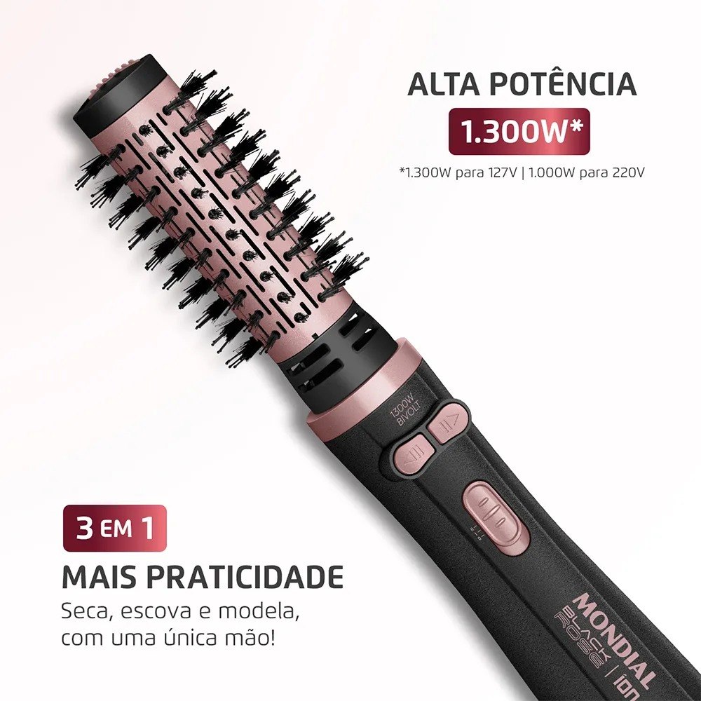 Escova Rotativa Ceramica Tourmaline Ion Golden Rose Erb-01 Mondial Rosa 127/220v