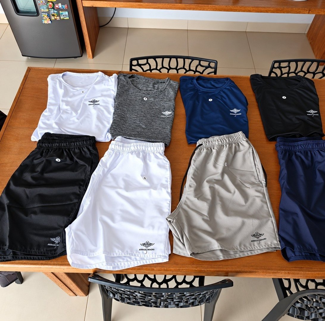Kit 4 Camisetas Dry Fit Uv + 4 Shorts Tactel A