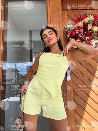 SJD MODA LADY solido conjunto alfaiataria chique juvenil barra assismetrica top com bojo a...