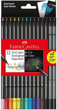 Lápis de Cor, Faber-Castell, EcoLápis Supersoft, 120712SOFT+2, 12 Cores + 2 Grafite