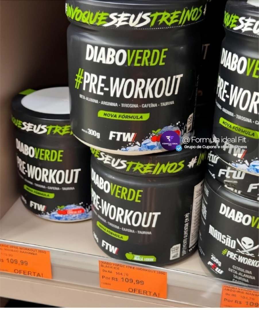Pré Treino Pre Workout DIABO VERDE Pote 300g Sabor Energético-FTW