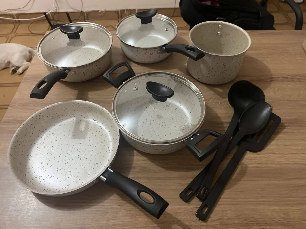 Jogo De Panelas 8 Peças Teflon Antiaderente C Tampa De Vidro Cor Ceramic Cerâmica
