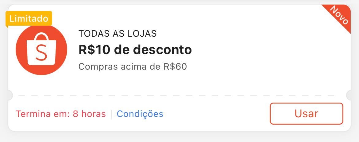 Cupom R$ 10 a partir de R$ 60 - Shopee