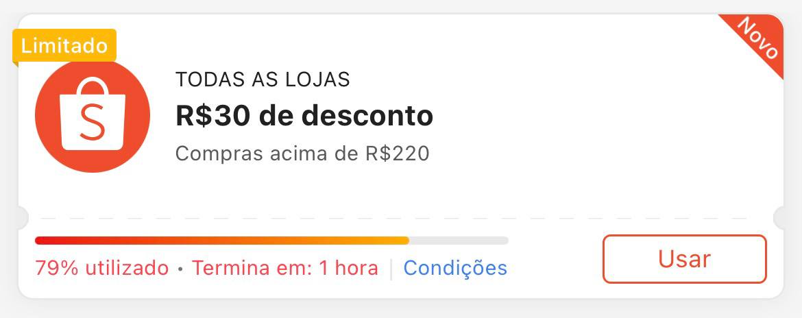 Cupom R$ 30 a partir de R$ 220 - Shopee