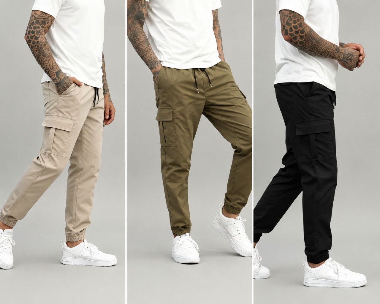 Calça Jogger Cargo Com Punho Sarja