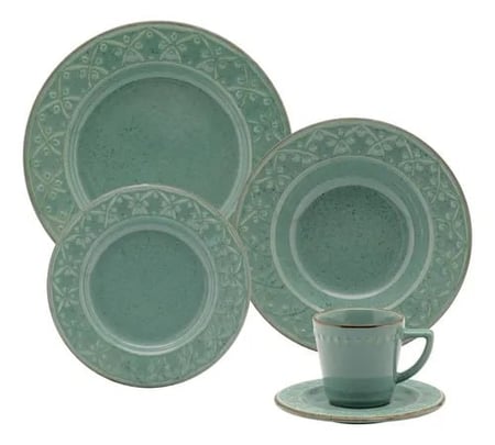 Aparelho de Jantar E Chá 20 Pçs Mendi Malaquita Oxford cor Verde