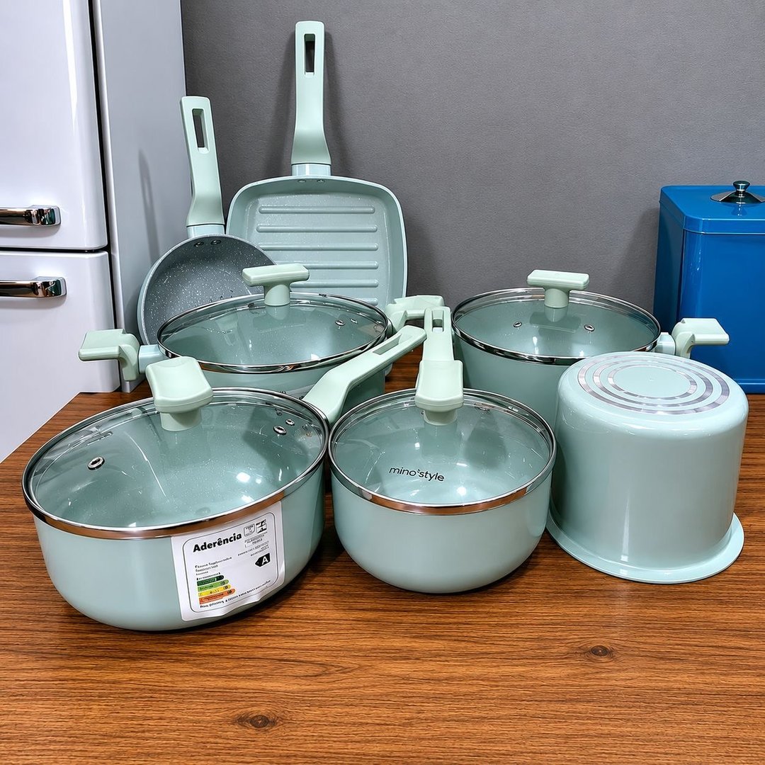 Conjunto Panelas Sartin Cook Cor Aquamint Mimo Style Cor Verde claro - 7 Peças