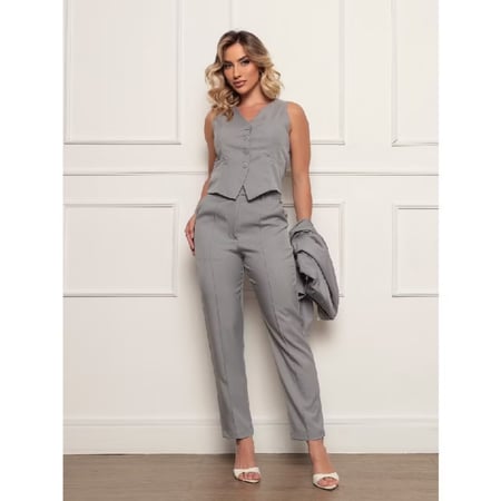 Conjunto 3pçs Terno Feminino Social Blazer Colete e Calça Elegante Secretária