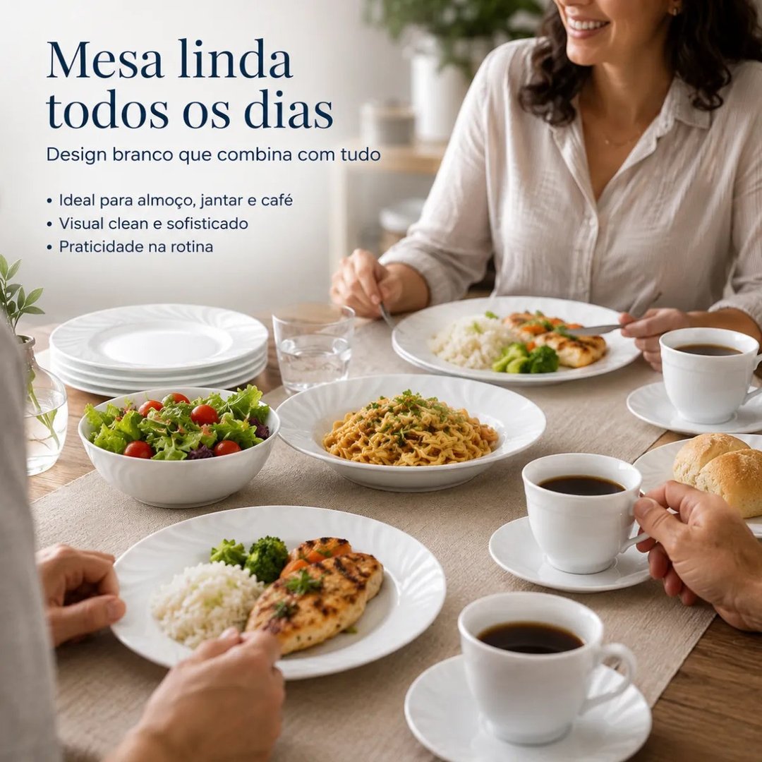 Aparelho De Jantar 16 Peças Branco Opalina Completo Branco Lisa
