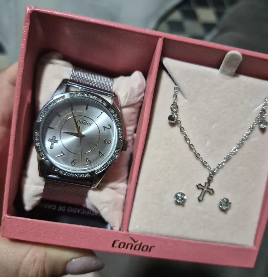 Kit Relógio Condor Aço Prata Modelo Feminino