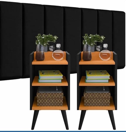 Conjunto Quarto 2 Mesas de Cabeceira com Nicho e Prateleira Max + Cabeceira Modular Adesiv...