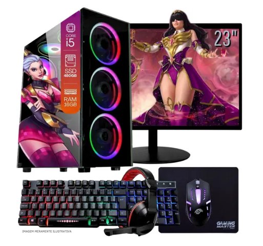 PC Gamer Completo TOB i5 SSD 480GB 16GB Teclado Mouse Mouse Pad e Headset Gamer Monitor 23...
