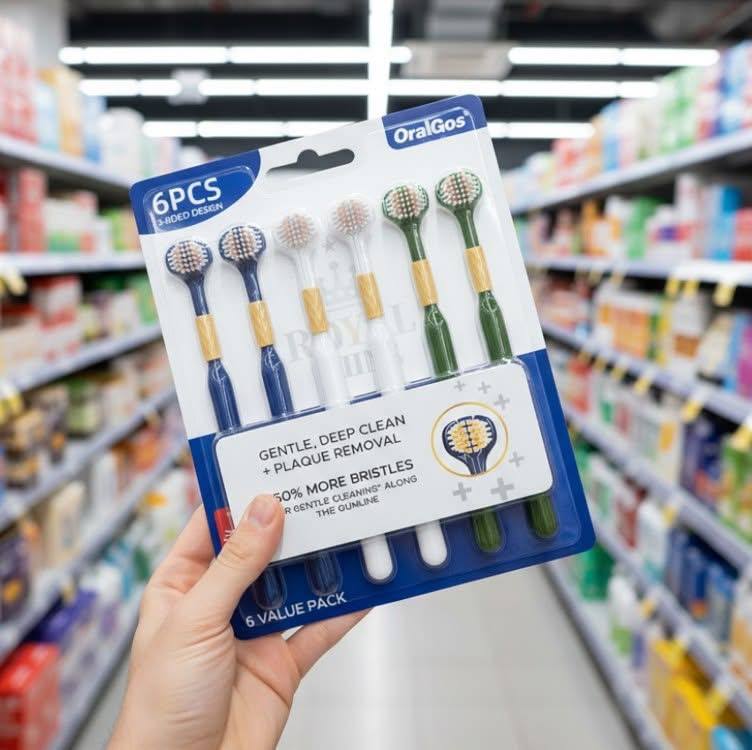 OralGos Escova de dentes de três lados, cabeça de escova macia, adequada para gengivas sen...