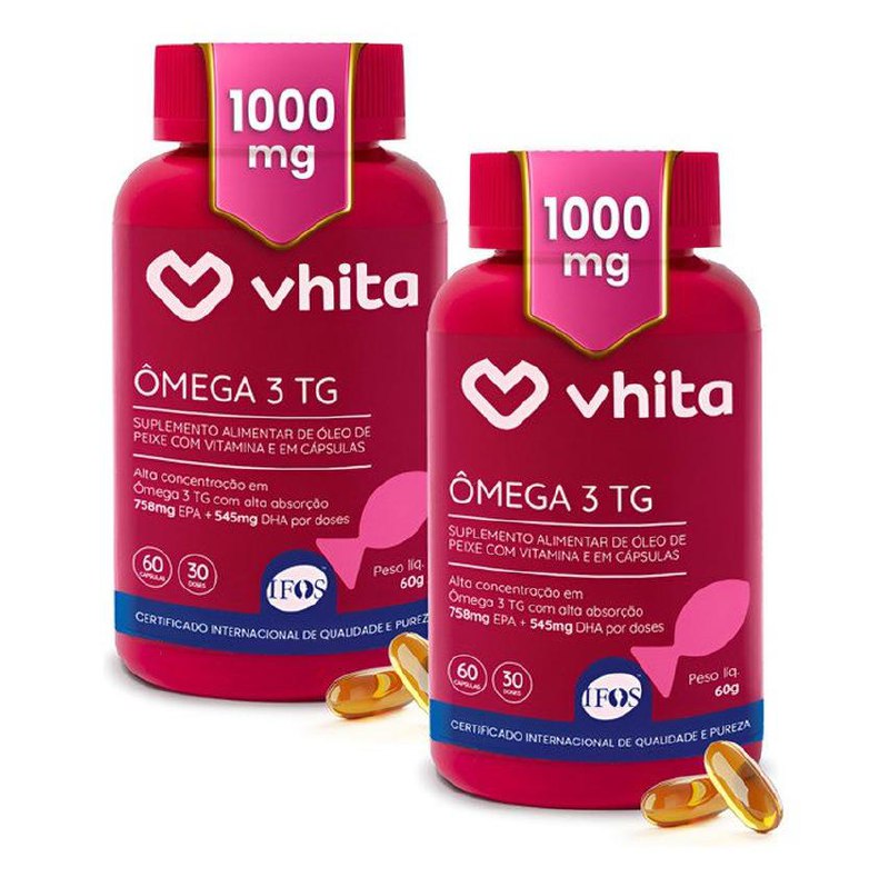 Ômega 3 1000mg Tg Selo Ifos Epa Dha Vhita 60 Cáps - 2 Potes