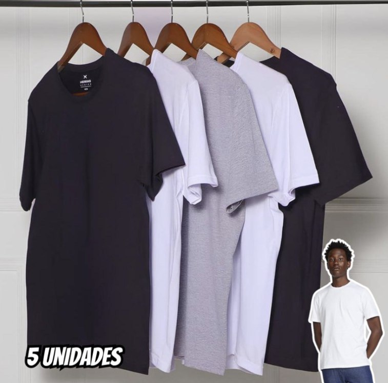 Kit Camiseta Hering Slim Masculina 5 Peças