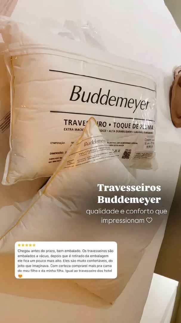 Kit Travesseiro 50x70cm Buddemeyer Toque De Pluma Algodão Branco 2 Peças