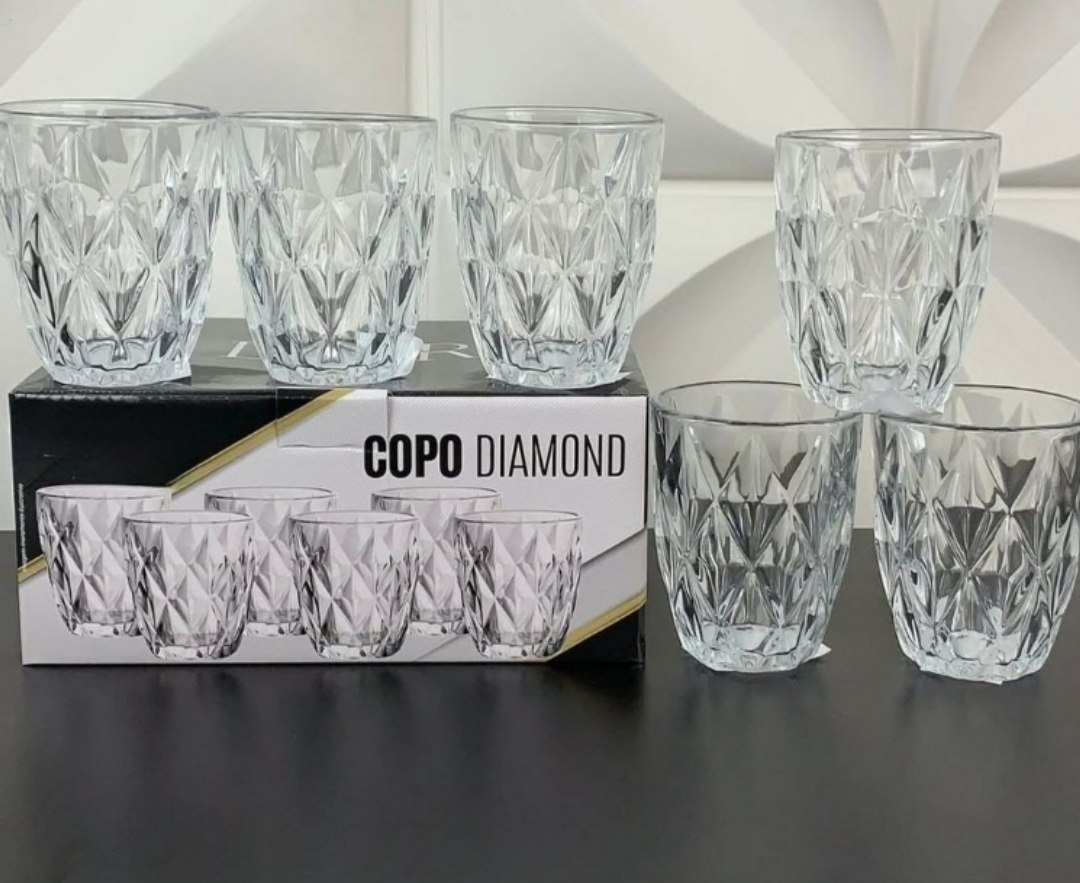 Jogo 6 Copos Vidro Diamante Grosso Resistente Agua 300ml Branco Ms Variedades