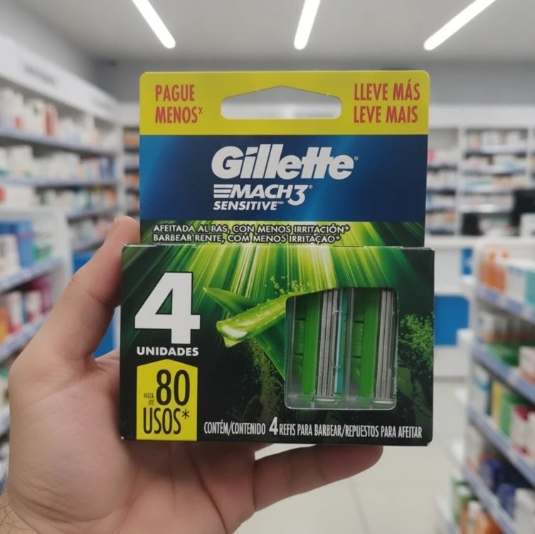Gillette Mach3 Sensitive Carga Aparelho de Barbear com Aloe 4 Unidades