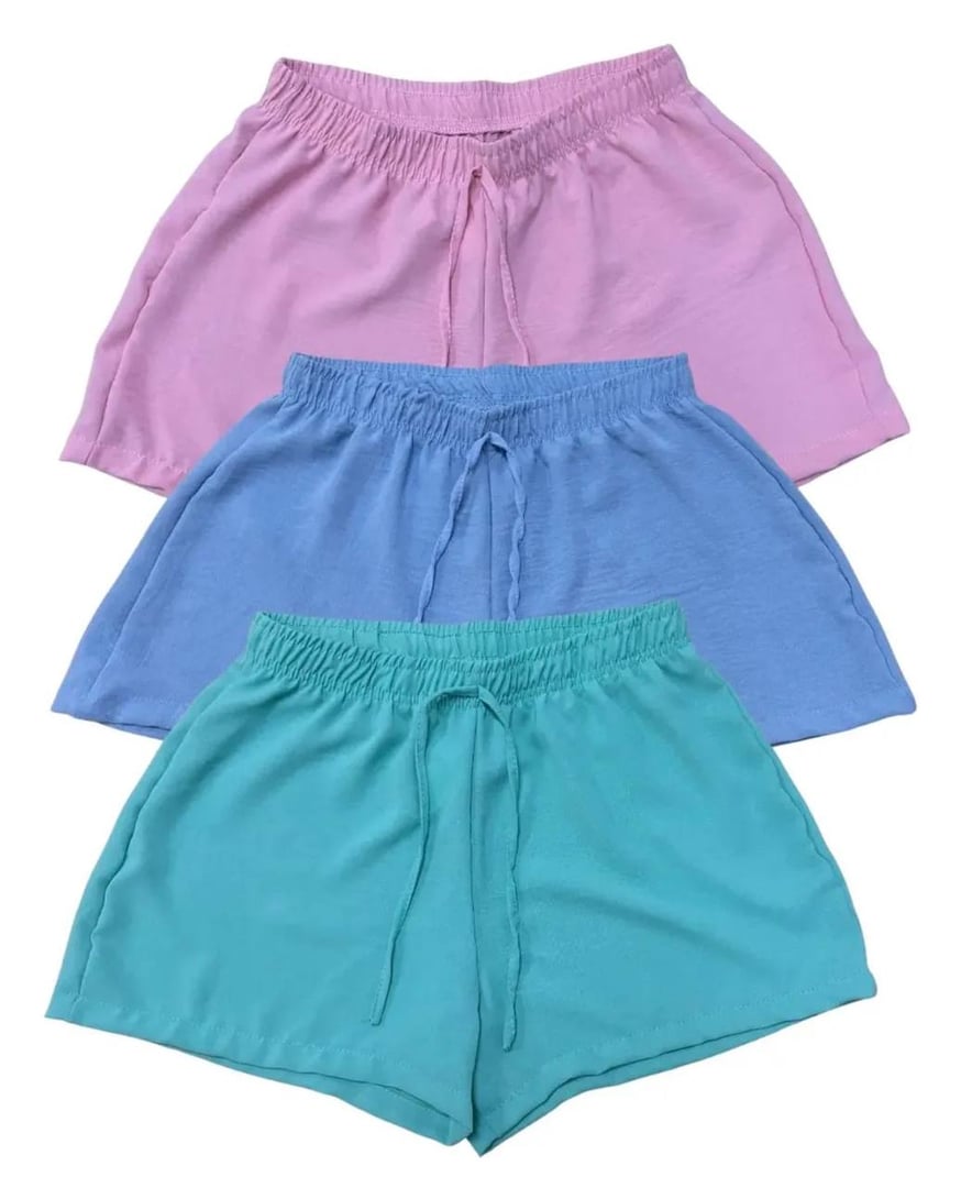 Kit 3 Shorts Feminino Basico Cintura Alta Confortável