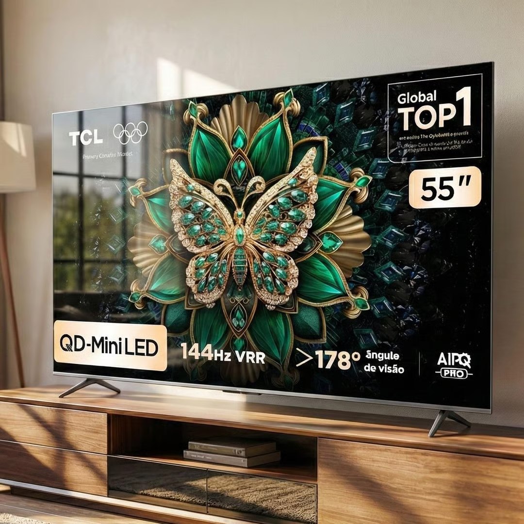 Smart TV 55" TCL 2025 4K UHD MiniLED 120Hz Google TV AiPQ AI Google Assistente Comando de Voz