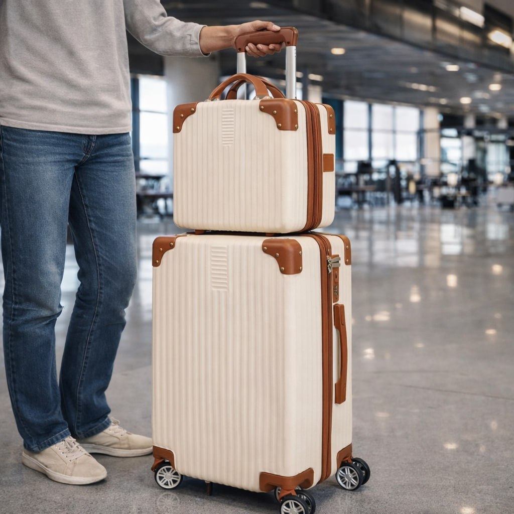 Mala De Pequena Miami + Frasqueira Com Alça Cor Bege Listras