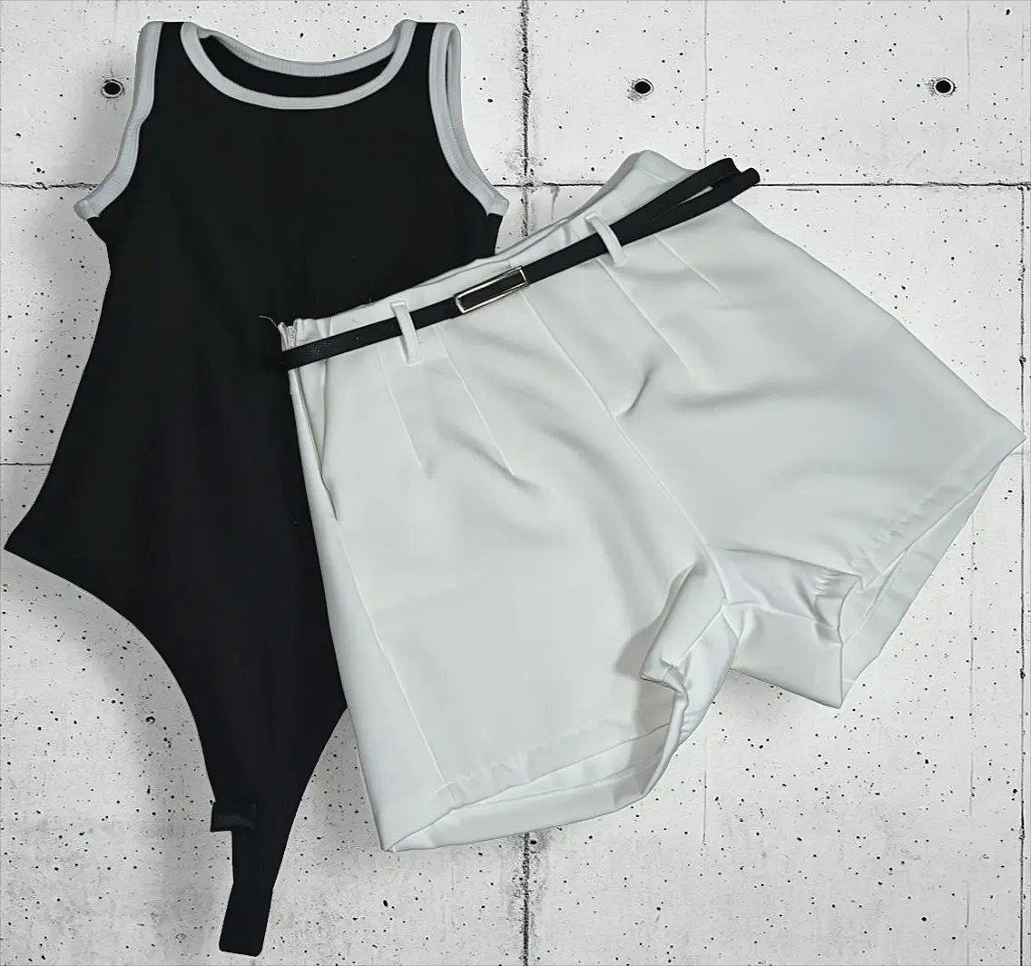 Kit Short Alfaiataria Body Canelado Feminino - Tam. P ao GG
