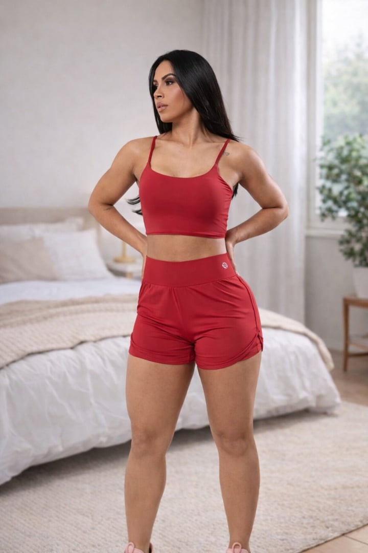 Conjunto short com forro duplo Top bojo removivel Poliamida Malha fria fitness academia Re...