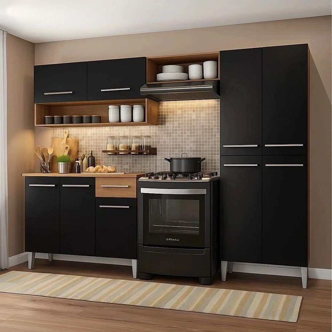 Armário De Cozinha Modulada Completa Compacta Emilly Pop Com Armário E Balcão Cor Rustic/p...