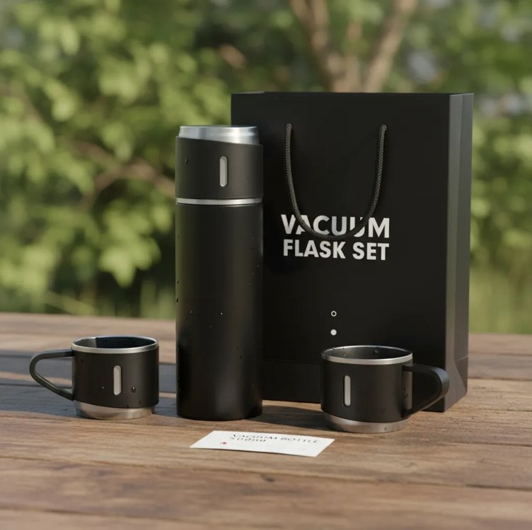 Garrafa Térmica 500ml Com Kit 3 Xícara Café Chá Revomax Cor Cinza