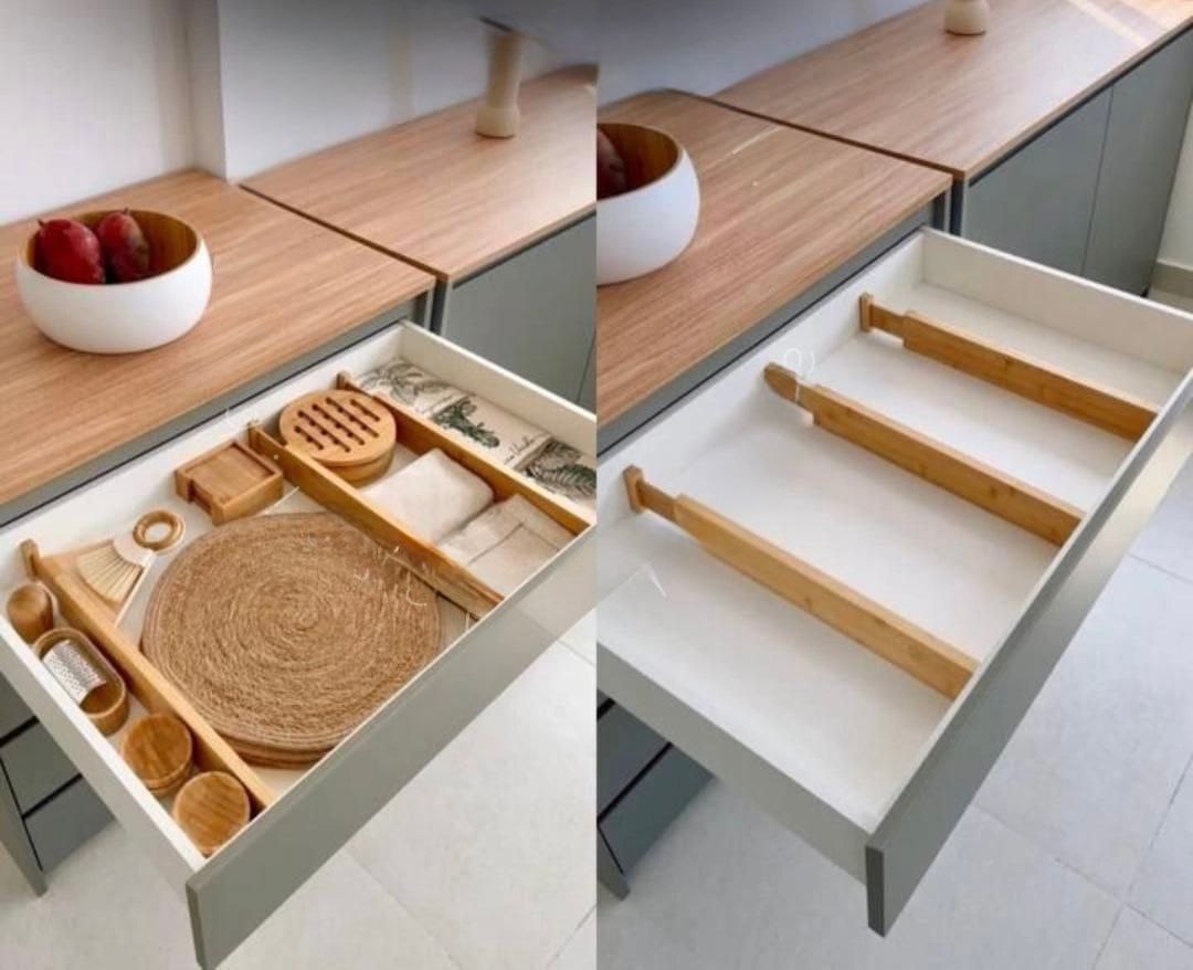 4 peças Divisor de gaveta de cozinha em bambu Organizador de gaveta de meias ajustável