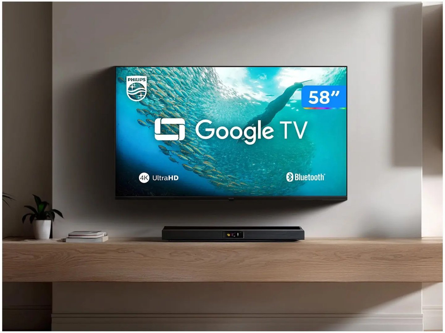 Smart TV 58" 4K UHD LED Philips 58PUG7019/78 Wi-Fi Bluetooth Google Assistente 3 HDMI 2 US...