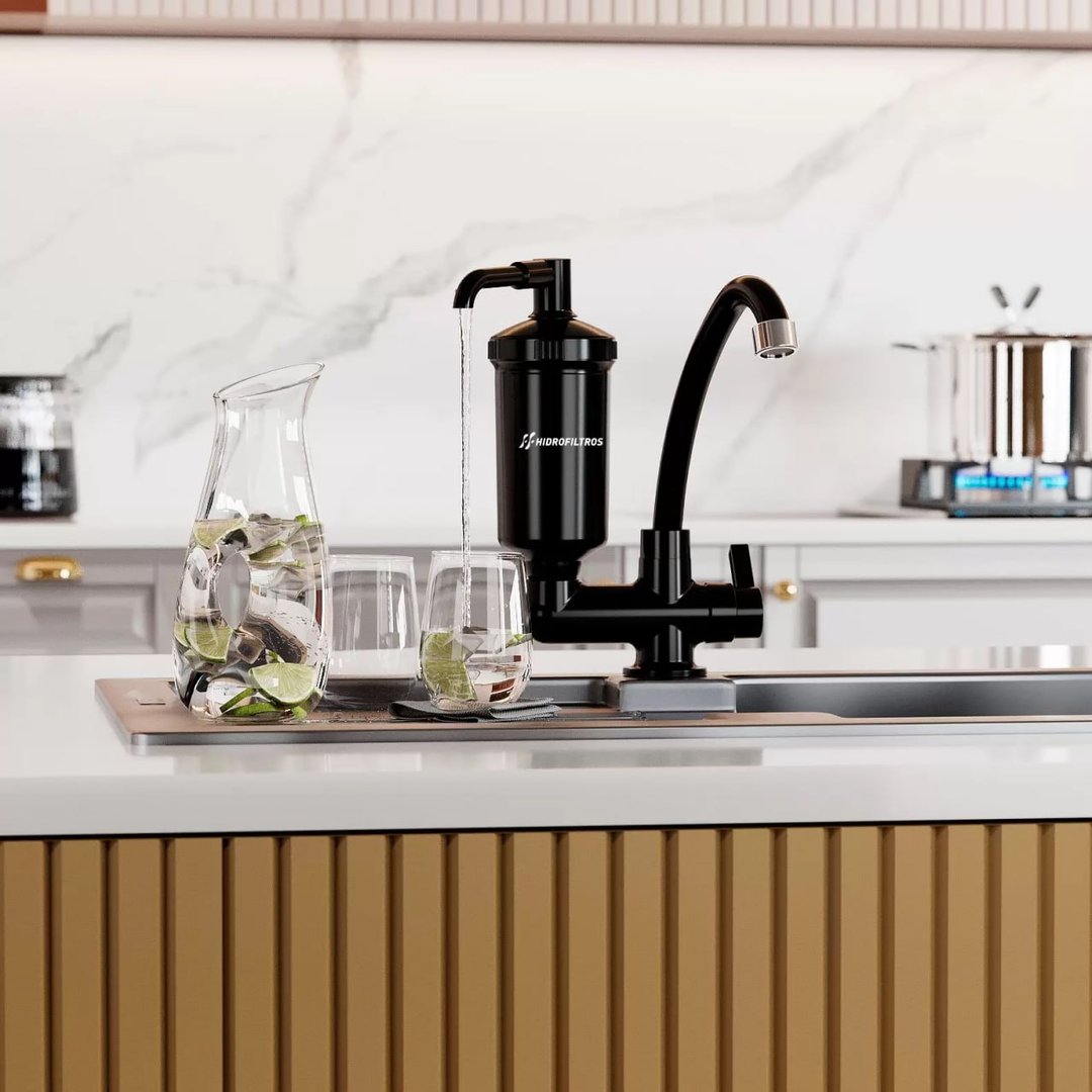 Torneira de Cozinha Parede Pop com Filtro Purificador de Água Hidrofiltros - Preta