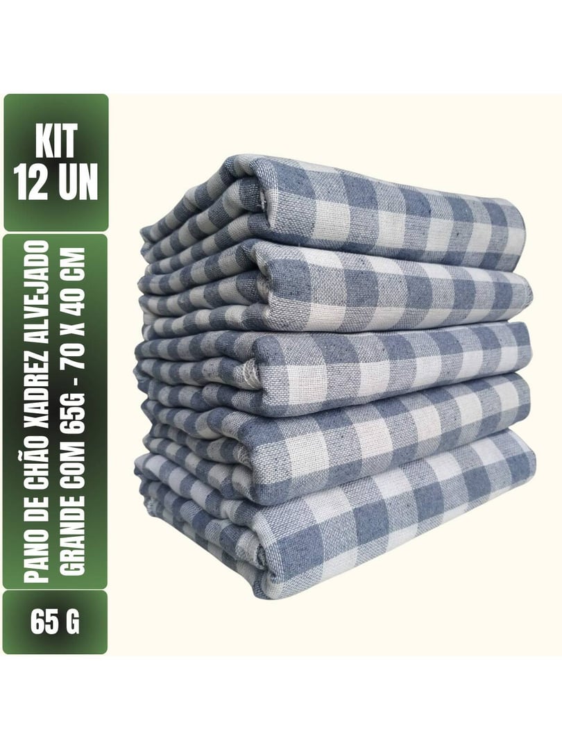 Kit Com 12 Panos De Chão Grande Xadrez 70x40cm - Saco Duplo Ev