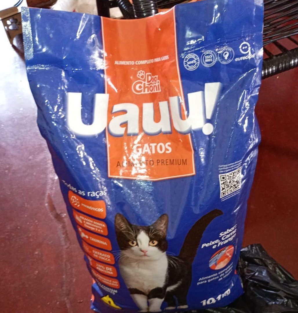 Uauu Ração Premium p/ Gatos de Todas as Idades Balanceada sem Corantes Artificiais Sabor Peixe Frango Carne 10kg