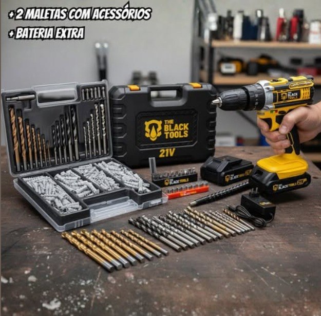 Parafusadeira Furadeira De Impacto Profissional 21v Tb21pw Com Kit Brocas E Buchas 300 Peç...