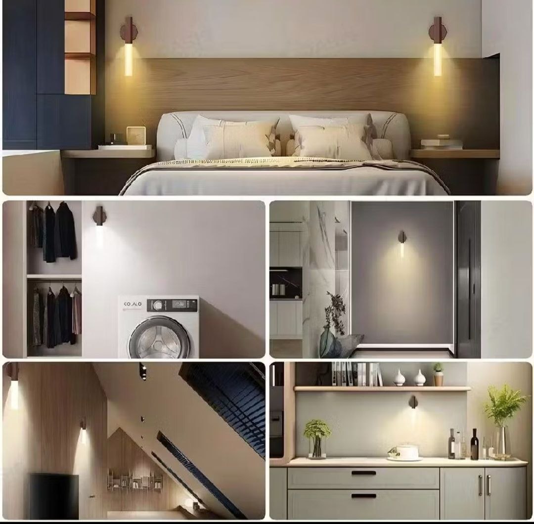 kit 2 Luminária Luz Led Recarregável Sensor de Movimento Arandela de Madeira Minimalista P...