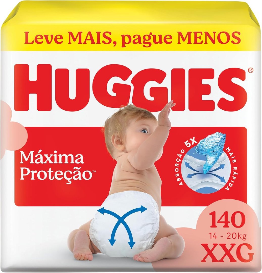 Fralda Descartável Huggies Máxima Proteção Tamanho XXG 140 unidades – Nova Supreme Care fr...