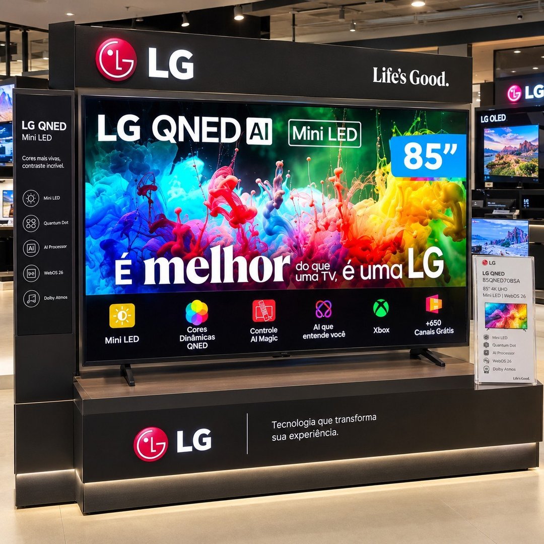 Smart TV 75" LG 2026 4K Ultra HD QNED Mini LED Pontos Quânticos WebOS 26 Processador Alpha 7 AI Processor 4K Gen9 Comando de Voz