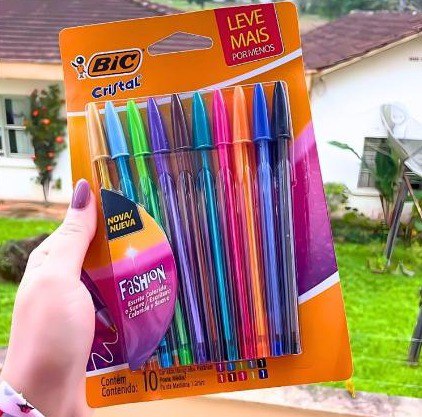 Canetas Coloridas Bic Cristal Fashion 10 Cores Vibrantes, Ponta Esferográfica Média de 1.2...