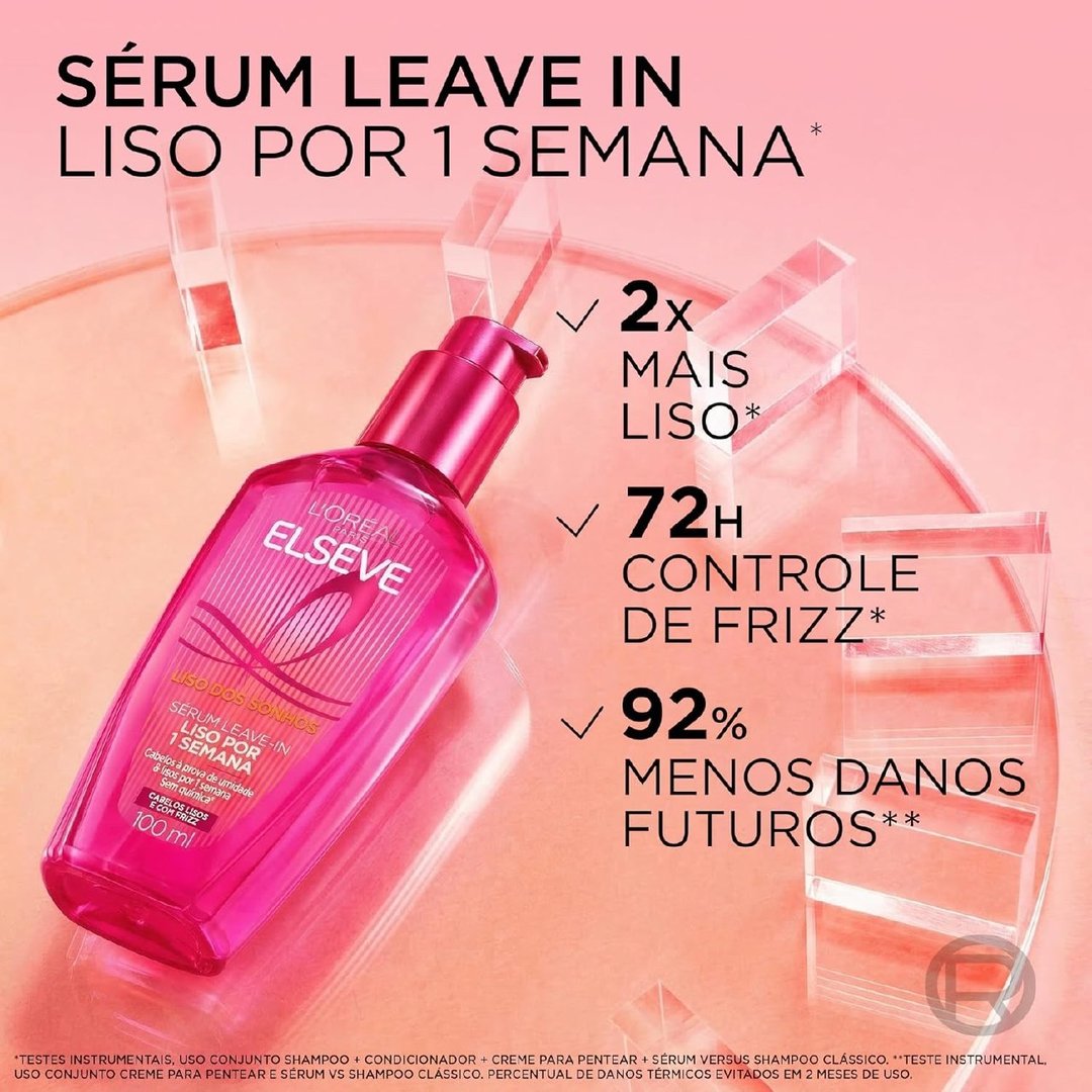 L'Oréal Paris Elseve Sérum Leave-in Liso dos Sonhos com Tecnologia Ativada por Calor, Antifrizz, Protetor Térmico e Barreira Contra Umidade, 100ml