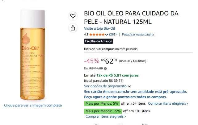BIO OIL ÓLEO PARA CUIDADO DA PELE - NATURAL 125ML