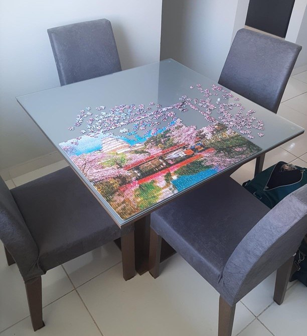 Conjunto Sala de Jantar Mesa Tampo de Vidro 4 Cadeiras Anne Madesa - Cinza