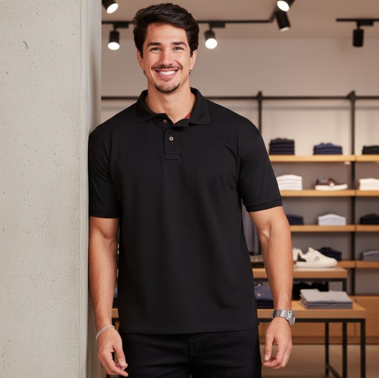 Camisa Polo Básica Masculina (Preta, P)