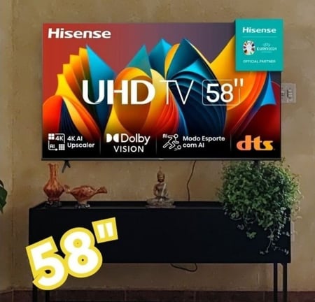 Hisense Smart TV UHD 4K 58 Polegadas 58A6K HDR10+ Dolby Vision Controle por Voz Compatível...