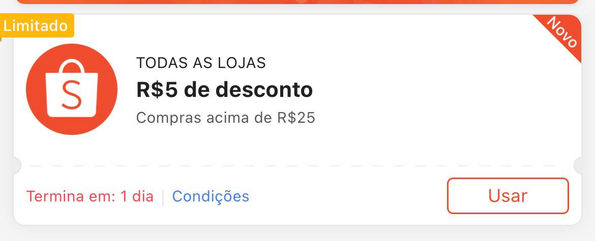 Cupom R$ 5 a partir de R$ 25 - Shopee