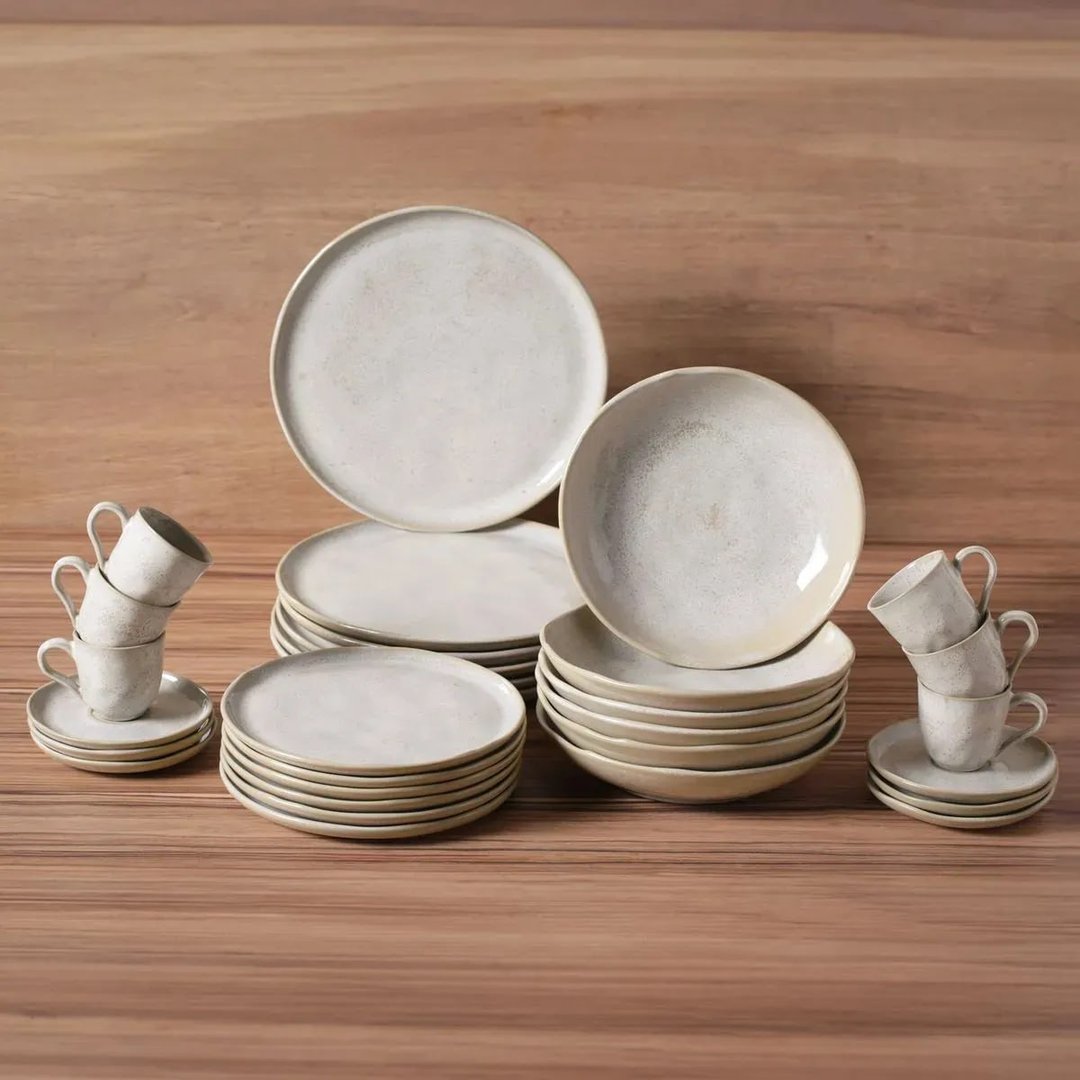 Aparelho De Jantar 30 Peças Porto Brasil Bio Latte Grés Off-white