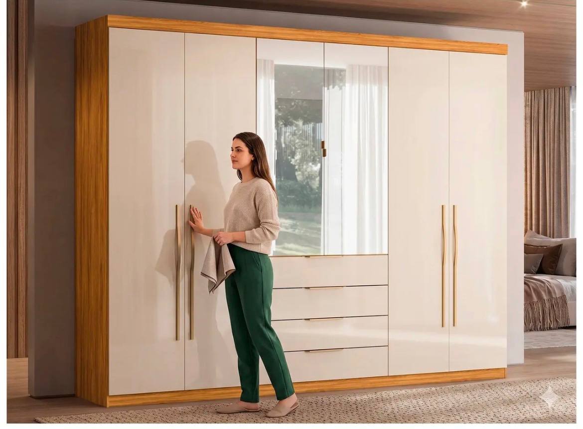 Guarda-roupa Casal com Espelho 4 Gavetas 6 Portas Demóbile Giardino
