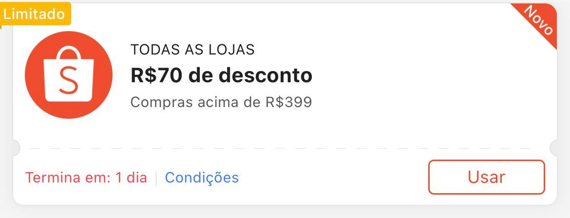 Cupom R$ 70 a partir de R$ 399 - Shopee