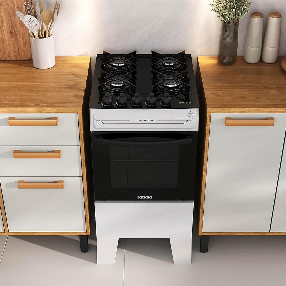 Fogão 4 Bocas a Gás Itatiaia Electra Glass Plus Mesa de Vidro Acendimento Automático Branco Bivolt